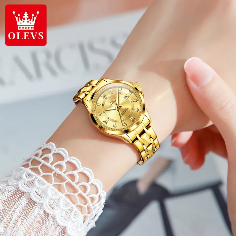 OLEVS 2906 Women‘s Luxury Gold Waterproof Rhombus Stainless Steel Watch