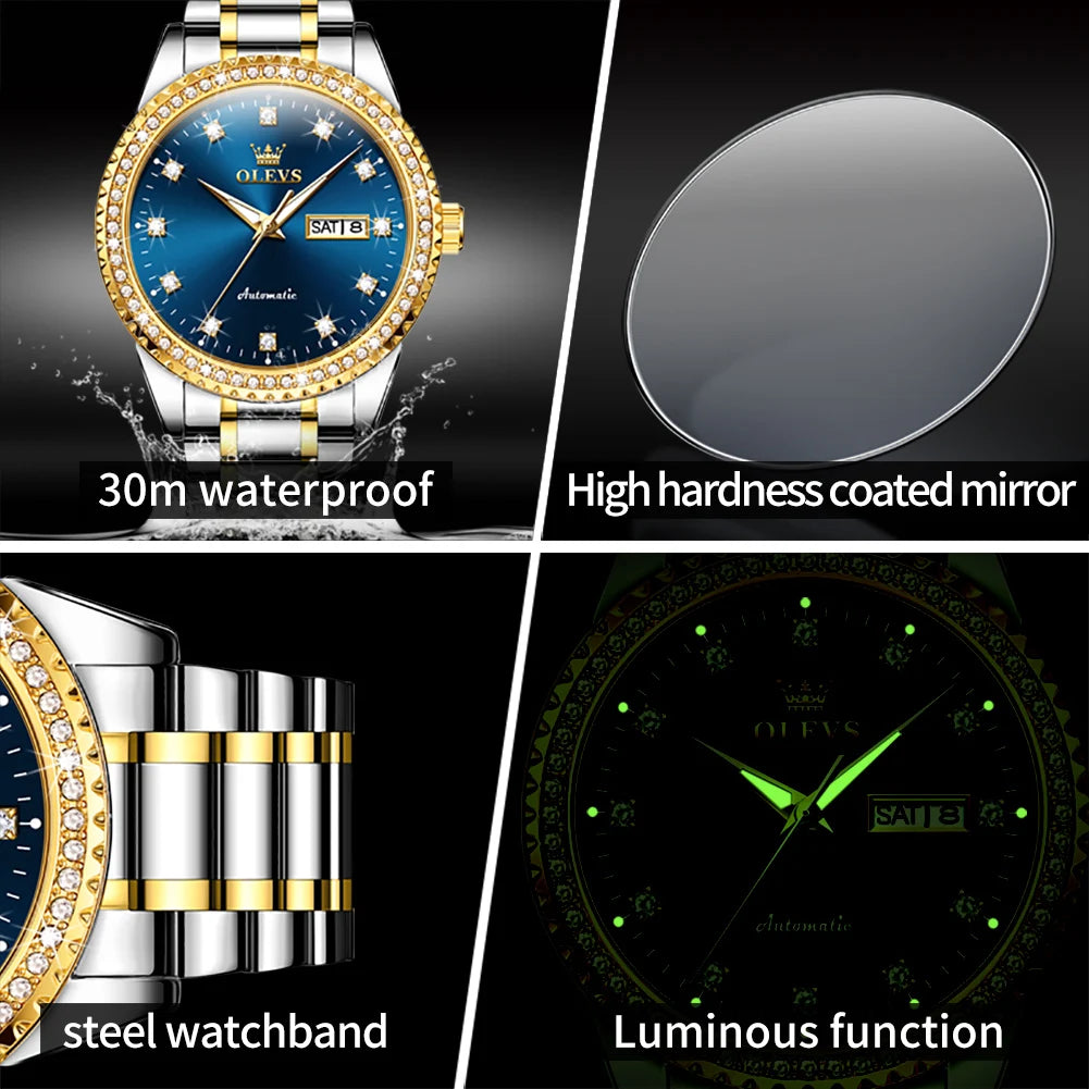 OLEVS 7003 Men's Luxury Automatic Mechanical Waterproof Luminous Diamond Display