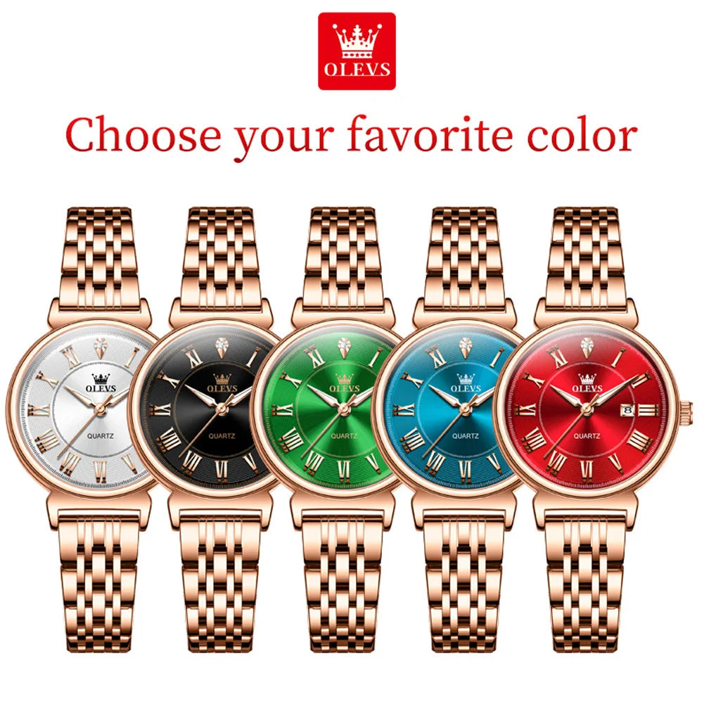 OLEVS 9997 Women's Light Luxury Charm Simplified Roman Numeral Dial Waterproof Luminous