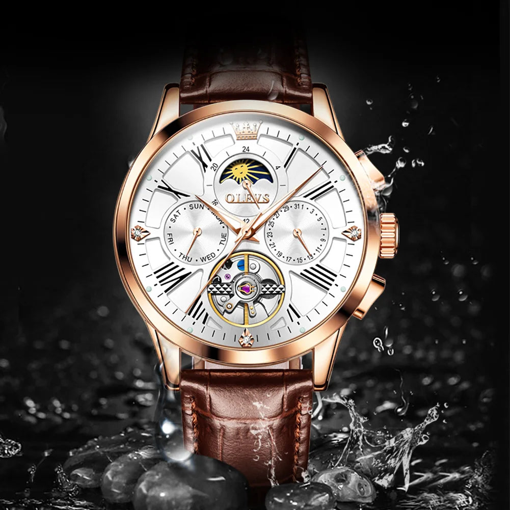 OLEVS 9912 Men's Automatic Wind up Waterproof Skeleton Gold Set