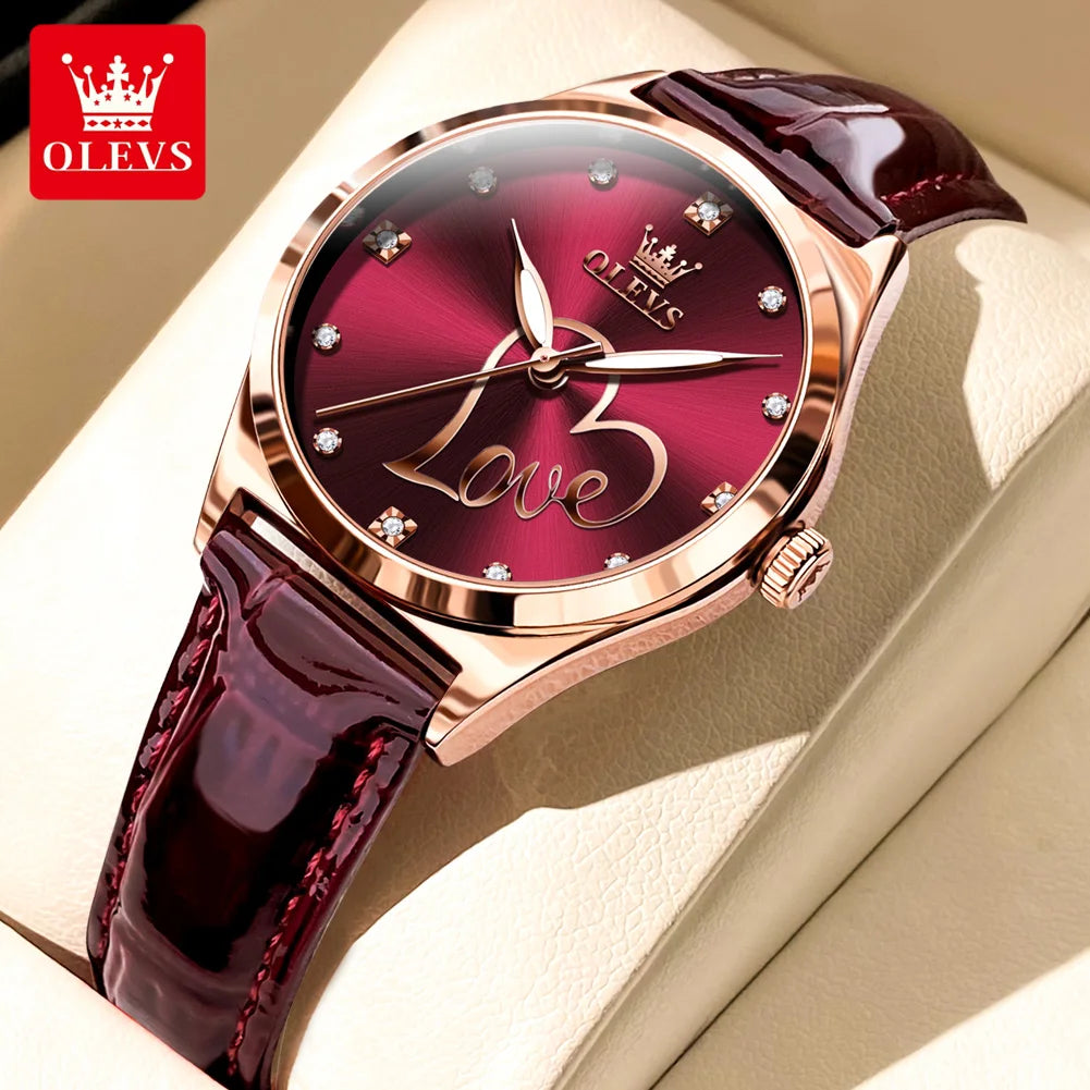 OLEVS 5580 Fashion Luxury Women's Watches Leather Strap