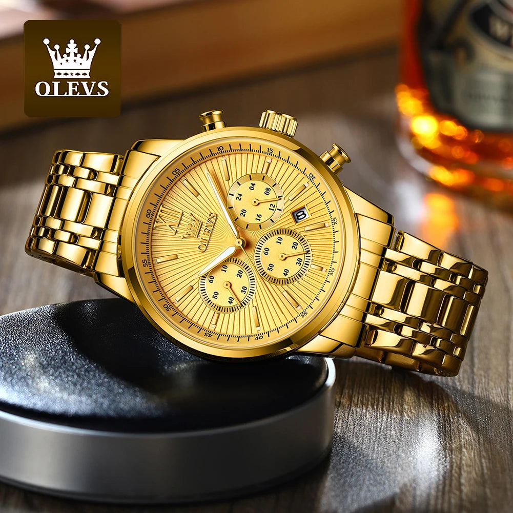 OLEVS Men's Luxury Gold Fashion Waterproof Luminous Chronograph TY709