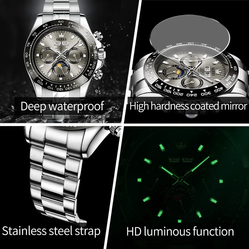OLEVS Luxury Men's Chronograph Automatic Mechanical Waterproof Luminous