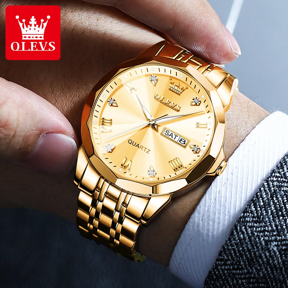 OLEVS 9931 Men‘s Gold Waterproof Luminous Rhombus Mirror