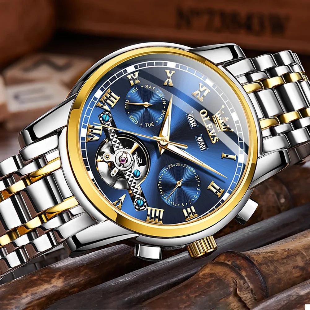 OLEVS 6607 Mechanical Business Waterproof Stainless Steel Strap Watch for Man