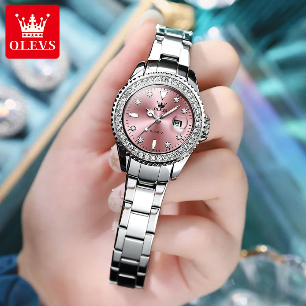 OLEVS 9945 Women's Quartz Ladies Luxury Bezel Diamond Waterproof Enlarge Set
