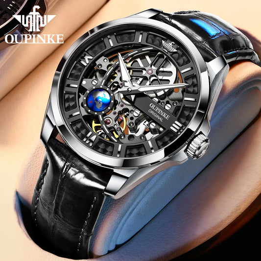 OUPINKE 3268 Men's Luxury Automatic for Man 3D Vision Rotationg Second Dial Sapphire