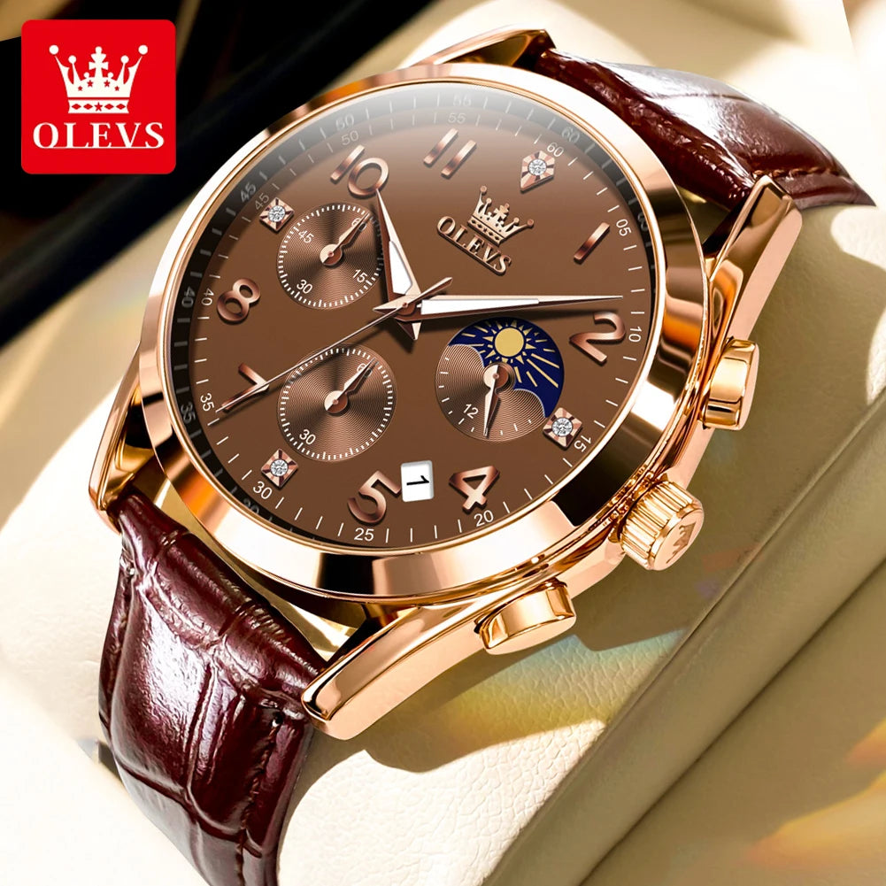 OLEVS Men's Casual Waterproof Luminous Chronograph Moon Phase