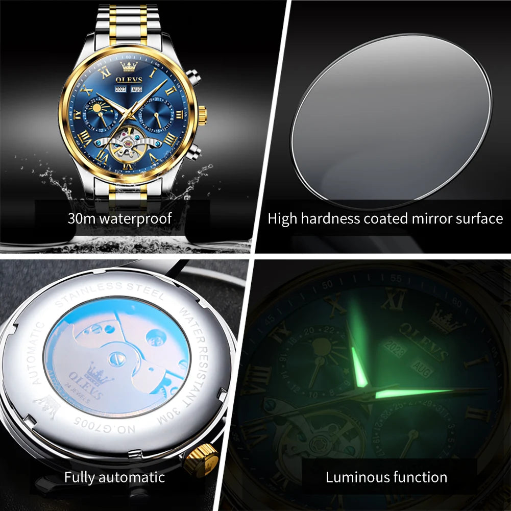 OLEVS 7005 Men's Tourbillon Calendar Moon Phase