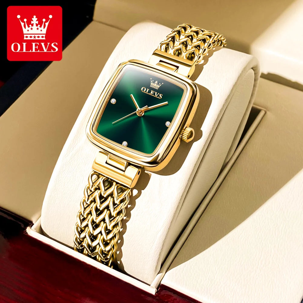 OLEVS 9948 Women's Dial Gold Green Waterproof Mesh With Bracelet