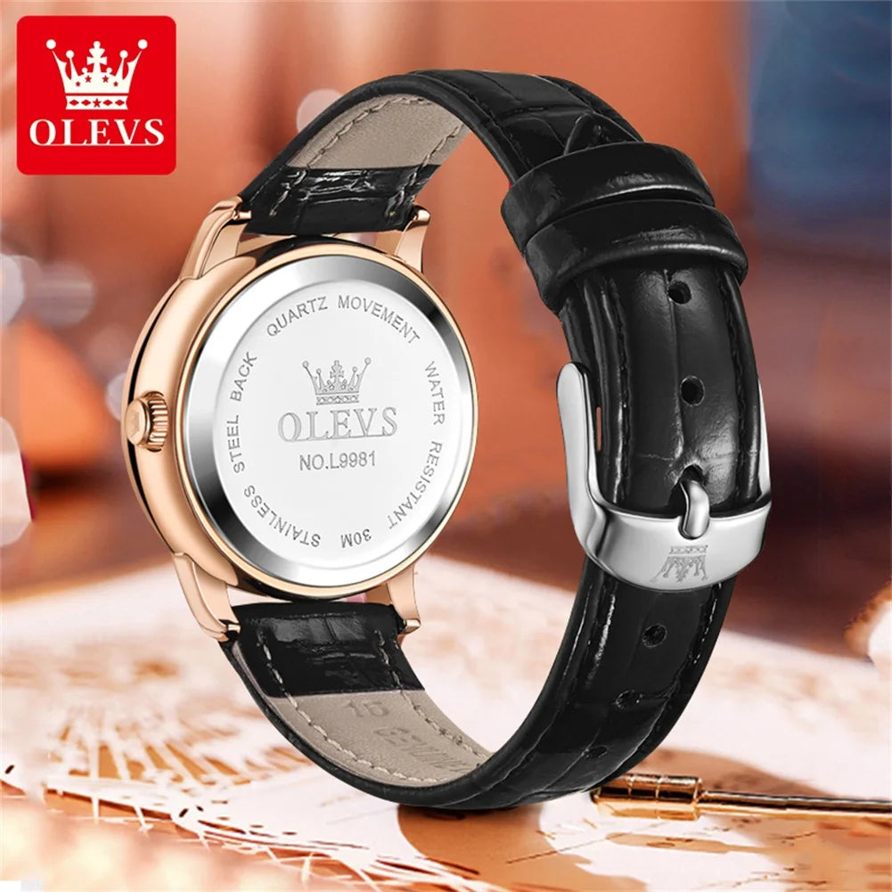 OLEVS 9981 Women's Diamond Scale Date Waterproof Luminous Leather