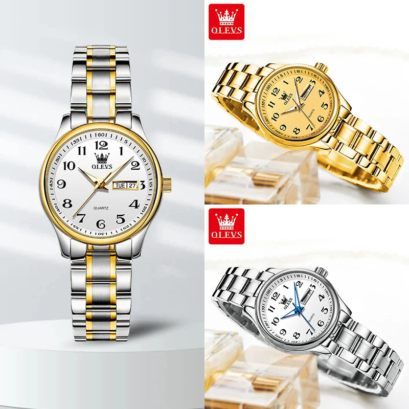 OLEVS Ladies Waterproof Stainless Steel Quartz Woman Wristwatch Gold 2022