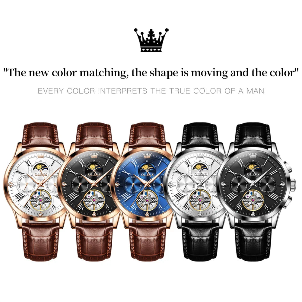 OLEVS 9912 Men's Automatic Wind up Waterproof Skeleton Gold Set