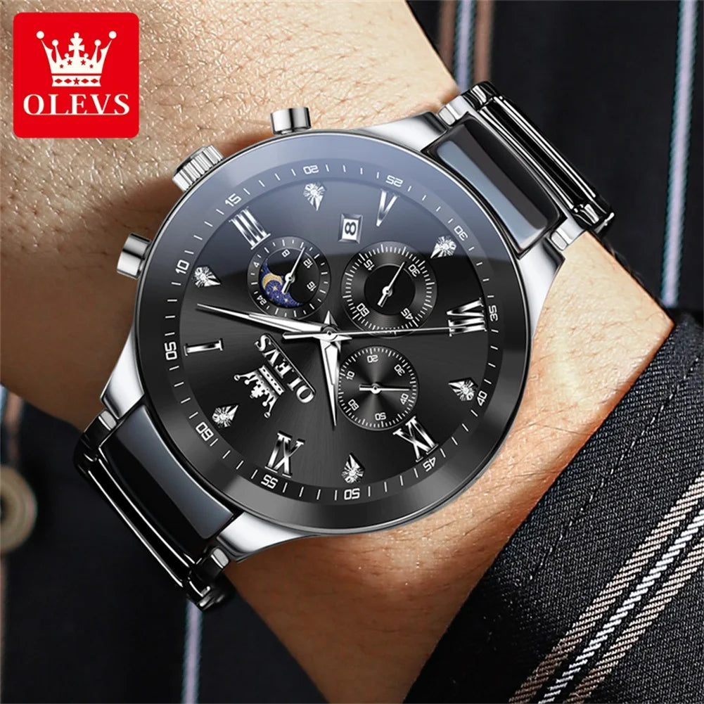 OLEVS 7004 Men's Classic Design Chronograph Ceramic Luminous Moon Phase