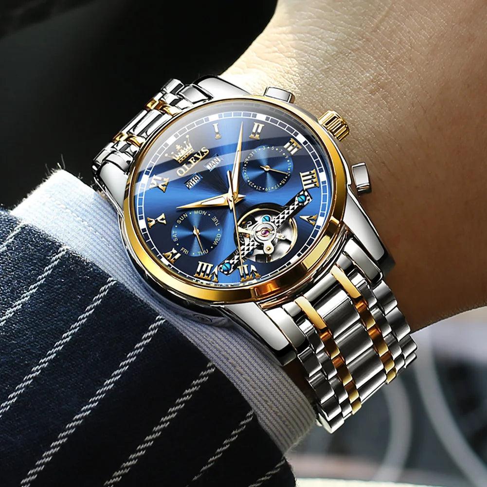 OLEVS 6607 Mechanical Business Waterproof Stainless Steel Strap Watch for Man