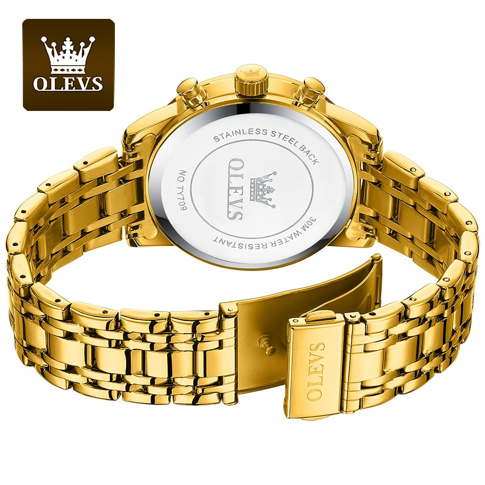 OLEVS Men's Luxury Gold Fashion Waterproof Luminous Chronograph TY709