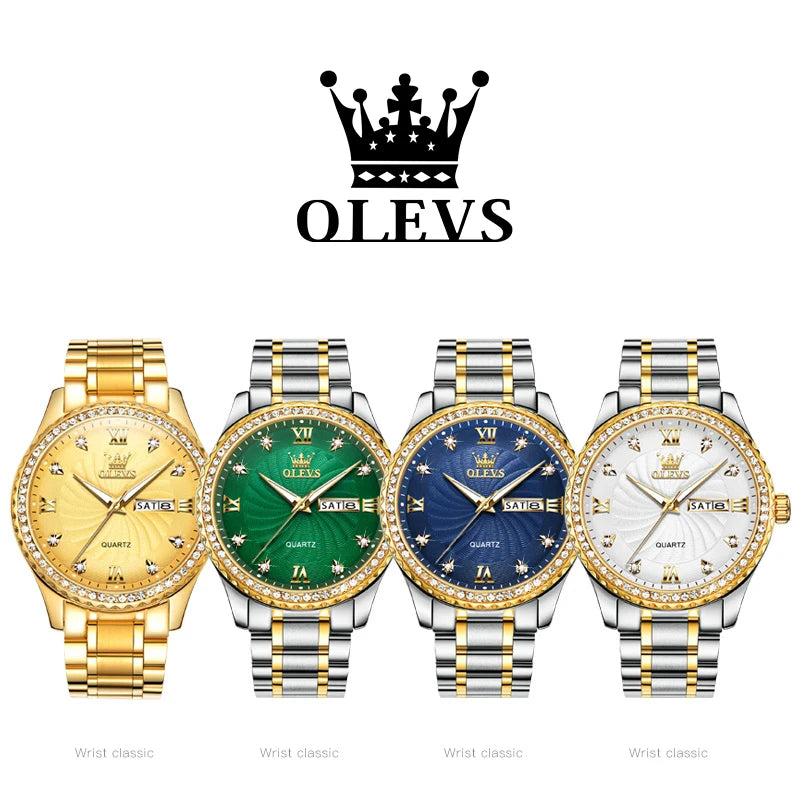 OLEVS Men's Shiny DIamond Threaded Dial Waterproof Luminous Reloj