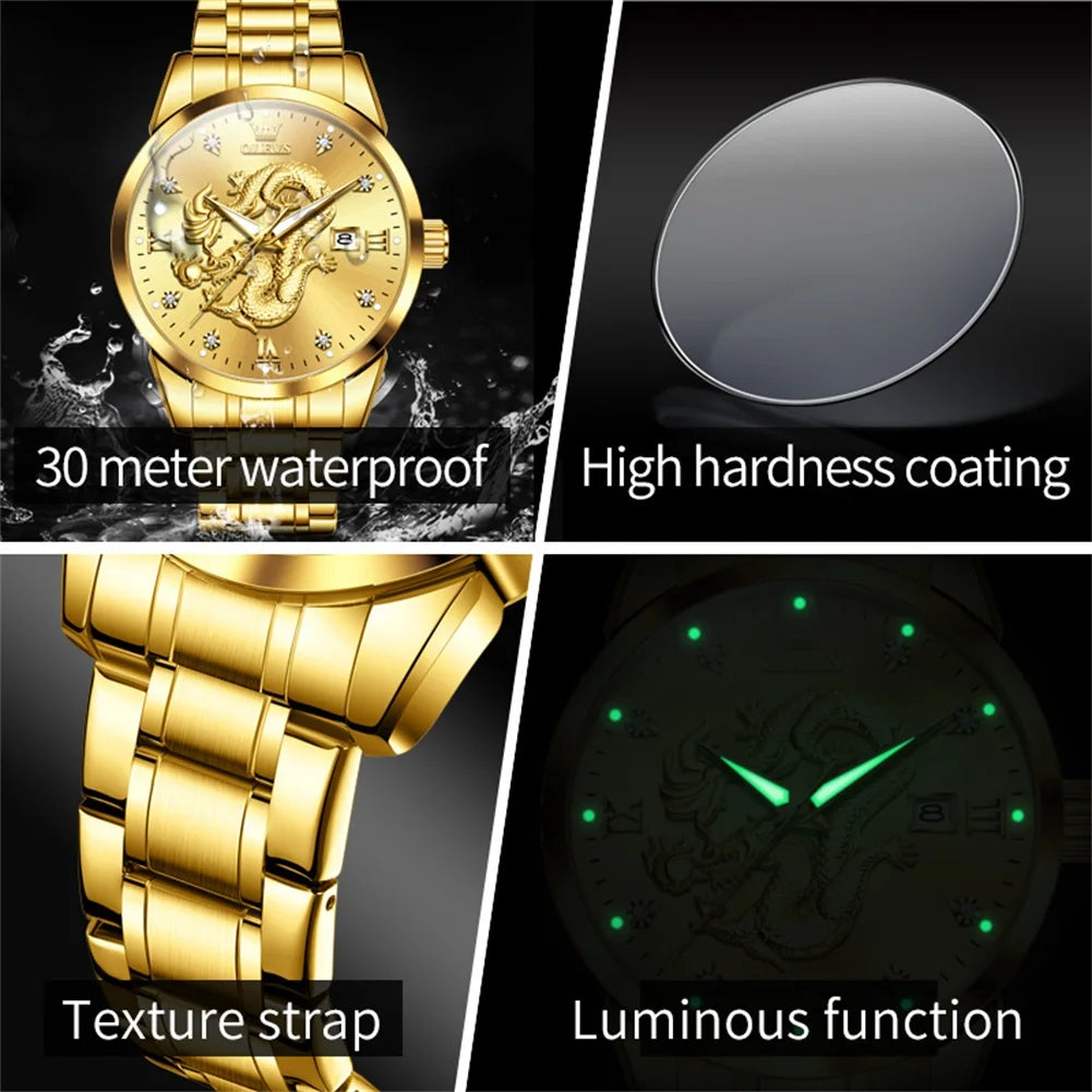 OLEVS 3619 Men's Loong Dragon Dial Waterproof Luminous