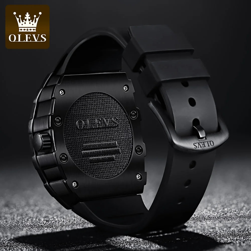 OLEVS 3602 Men's Barrel Shaped Dial Waterproof Luminous Rubber Strap