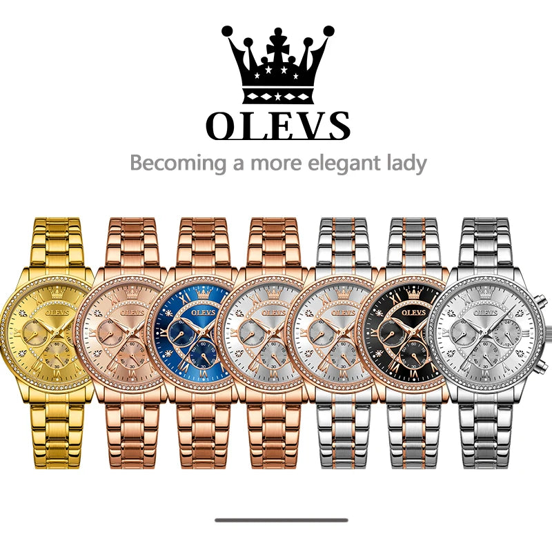 OLEVS TY715 Women's Chronograph Waterproof Luminous Rhinestone Dial Watch