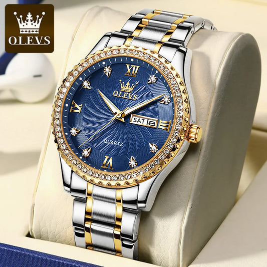 OLEVS Men's Shiny DIamond Threaded Dial Waterproof Luminous Reloj