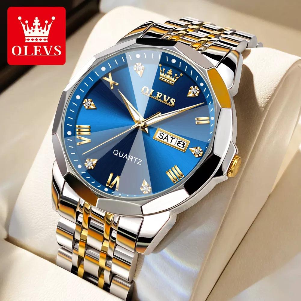 OLEVS 9931 Men's Rhombus Mirror Original Quartz Waterproof Watch for Man With Luminous Stainless Steel