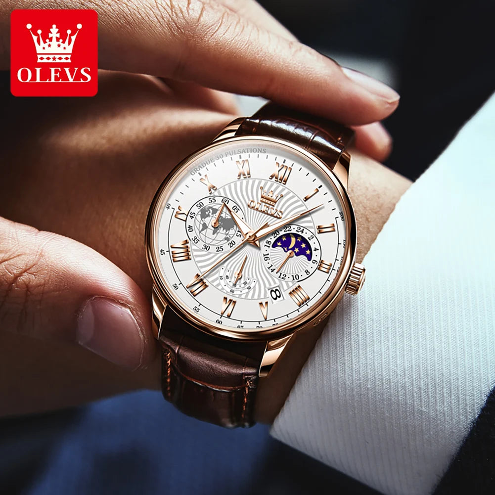 OLEVS 2893 Men's Waterproof Luminous Moon Phase Calendar Chronograph