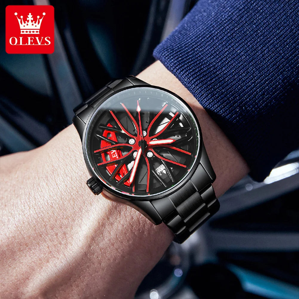 OLEVS 9937 Men's Wheel Hub Dial Waterproof Luminous Stainless Steel