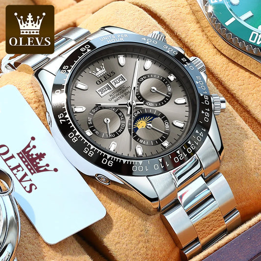 OLEVS Luxury Men's Watches Chronograph Automatic Mechanical Wristwatch Waterproof Luminous Top Brand Watch for Man Date Sport