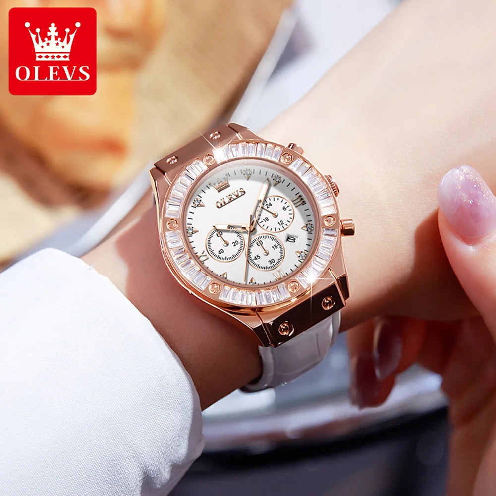 OLEVS 9978 Women's Zirconium Diamonds Dazzling Multifunctional Dial Watch