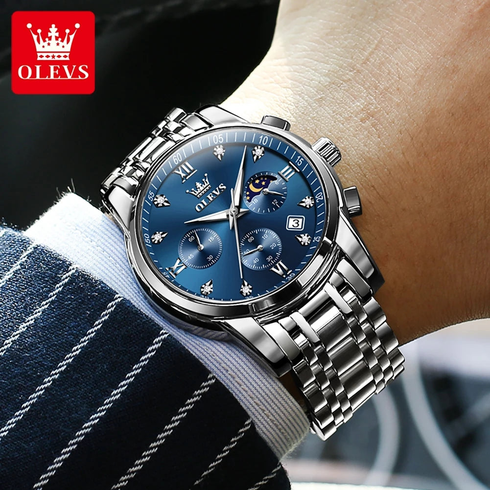 OLEVS 2858 Men's Multifunctional Chronograph Quartz Wateproof Luminous Moon Phase Date