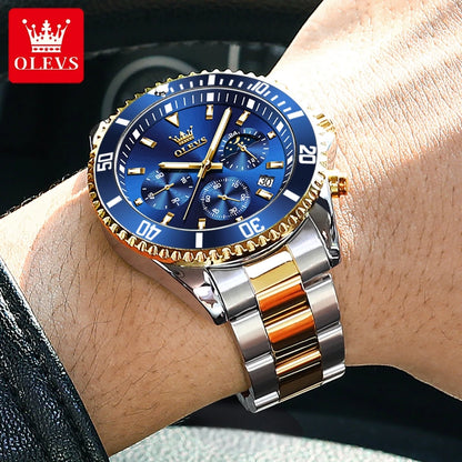 OLEVS 2870 Men's Waterproof Stainless Steel Chronograph Moon Phase Rota Dial
