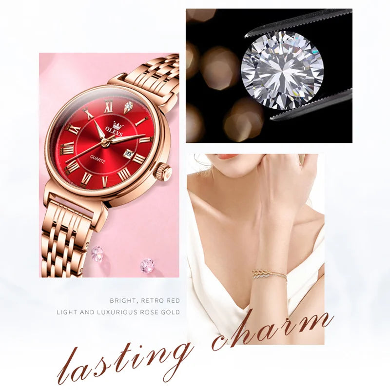 OLEVS 9997 Women's Light Luxury Charm Simplified Roman Numeral Dial Waterproof Luminous