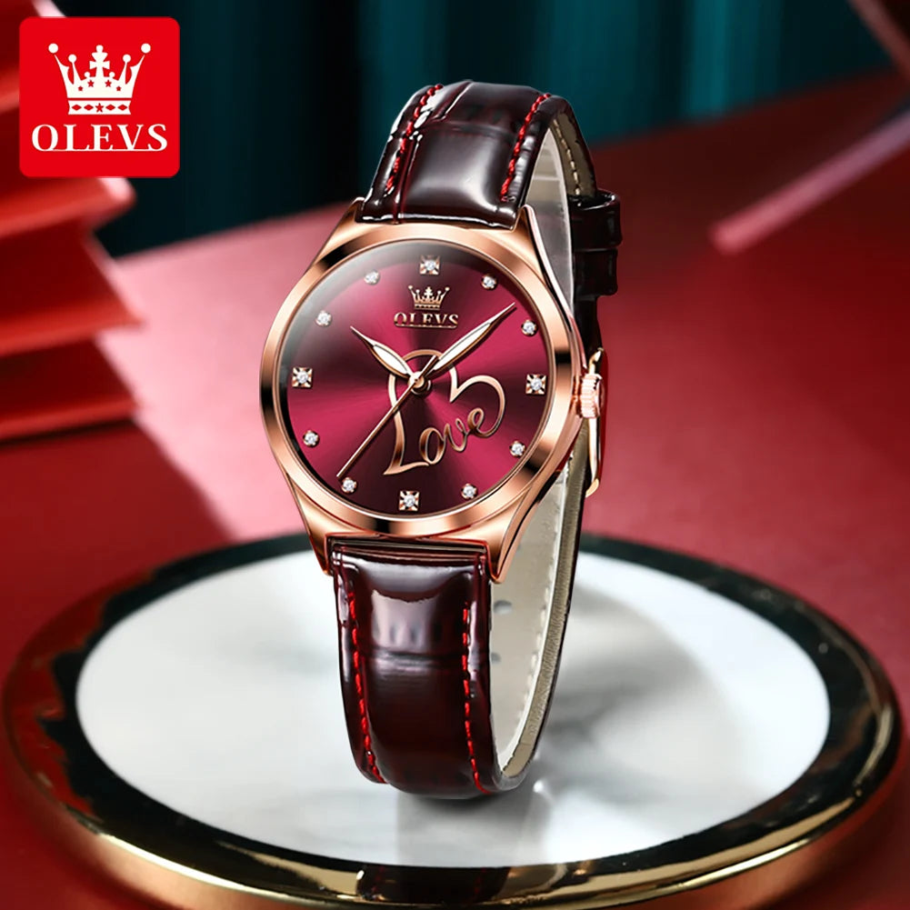 OLEVS 5580 Fashion Luxury Women's Watches Leather Strap