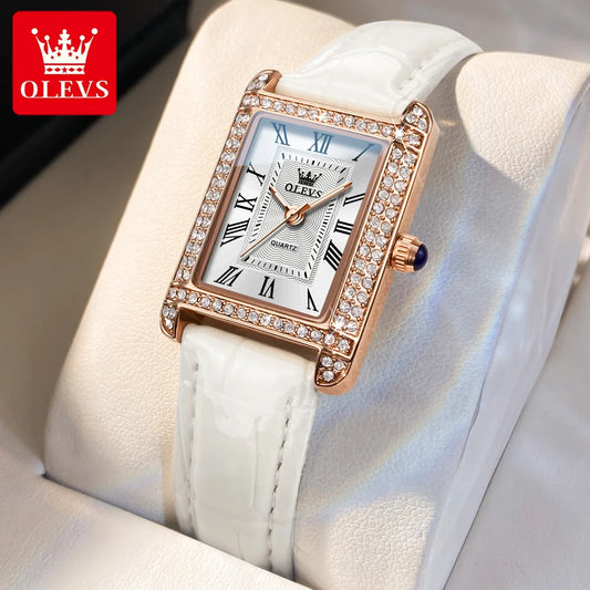 OLEVS 9835 Female Waterproof Luminous Leather Strap Square Dial