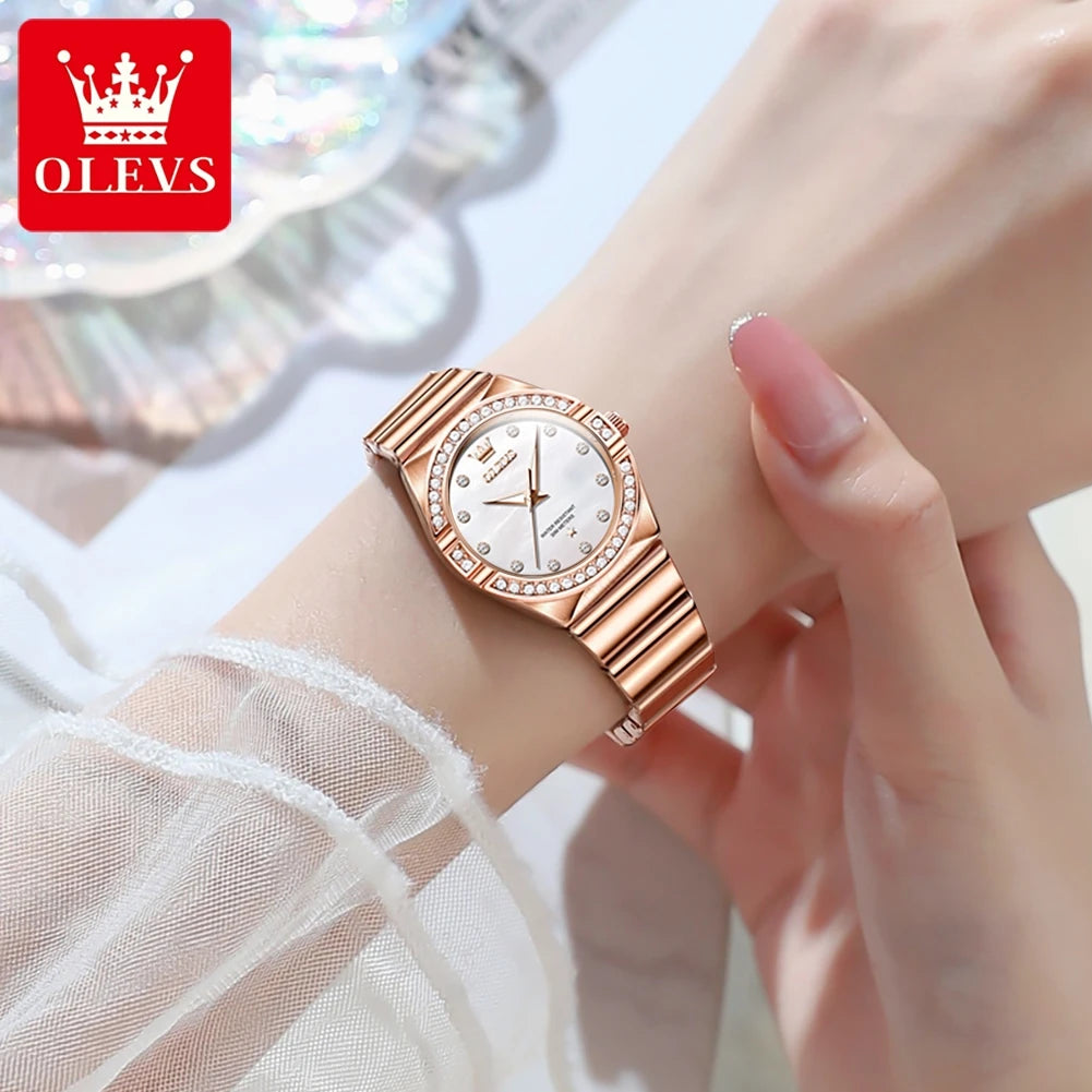 OLEVS 9975 Ladies Shining Diamond Case Waterproof Luminous Bracelet Set