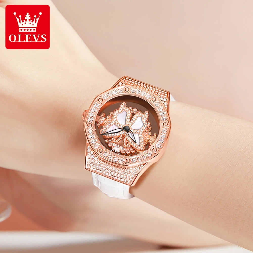 OLEVS 9996 Women‘s Light Luxury Fashion Rotating Dial Sky Star Diamond