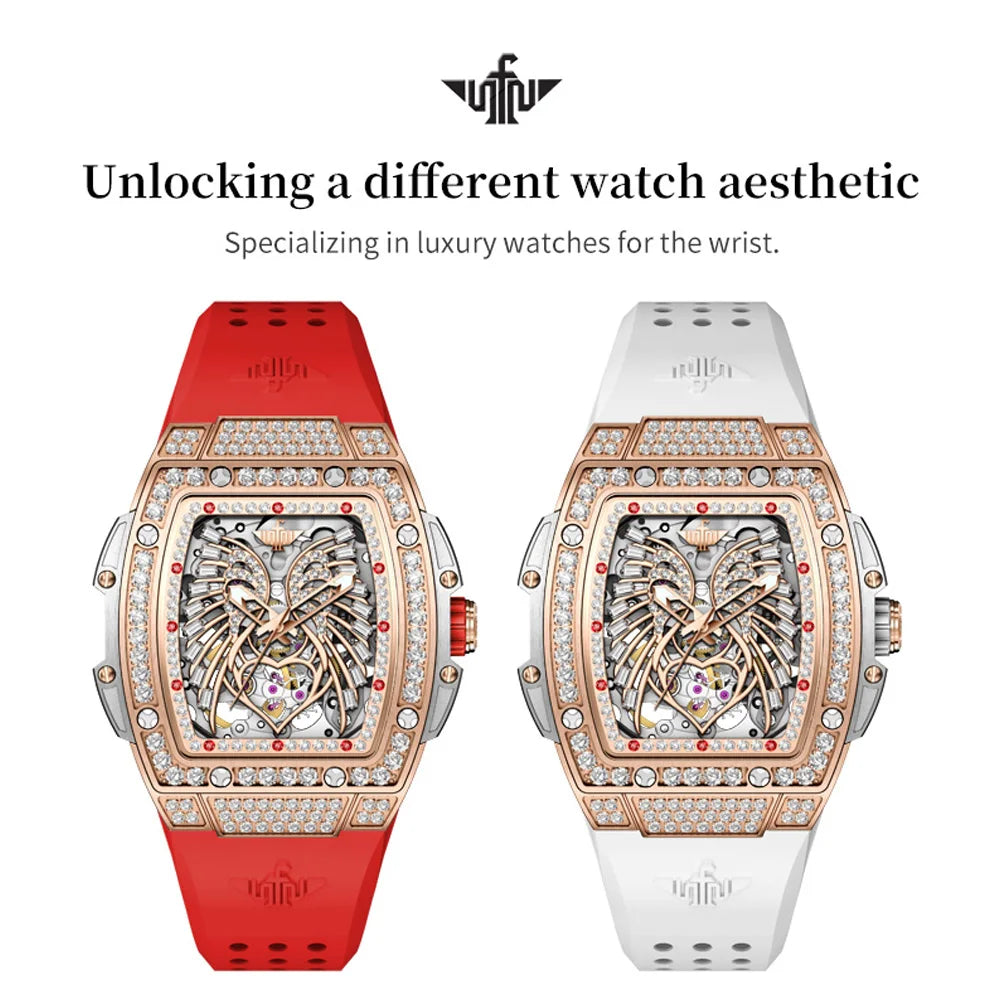 OUPINKE 3225 Women's Luxury Fashion Love Diamond Dial Mechanical Sapphire Watch