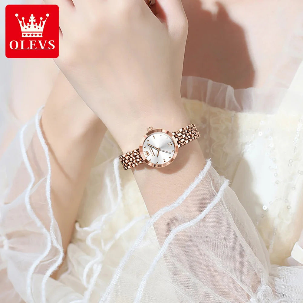 OLEVS 9992 Women's Elegant Rose Gold Small Dial Quartz Waterproof Wristwatch