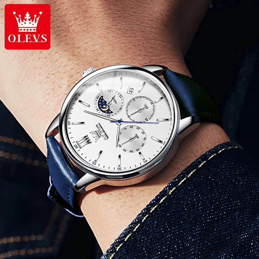 OLEVS Men's Classic Three Small Dials Multifunctions Chronograph Waterproof