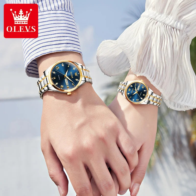 OLEVS 5563 Couple Waterproof Luminous Set Roman Numeral Dial