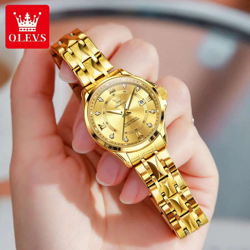 OLEVS 2906 Women‘s Luxury Gold Waterproof Rhombus Stainless Steel Watch
