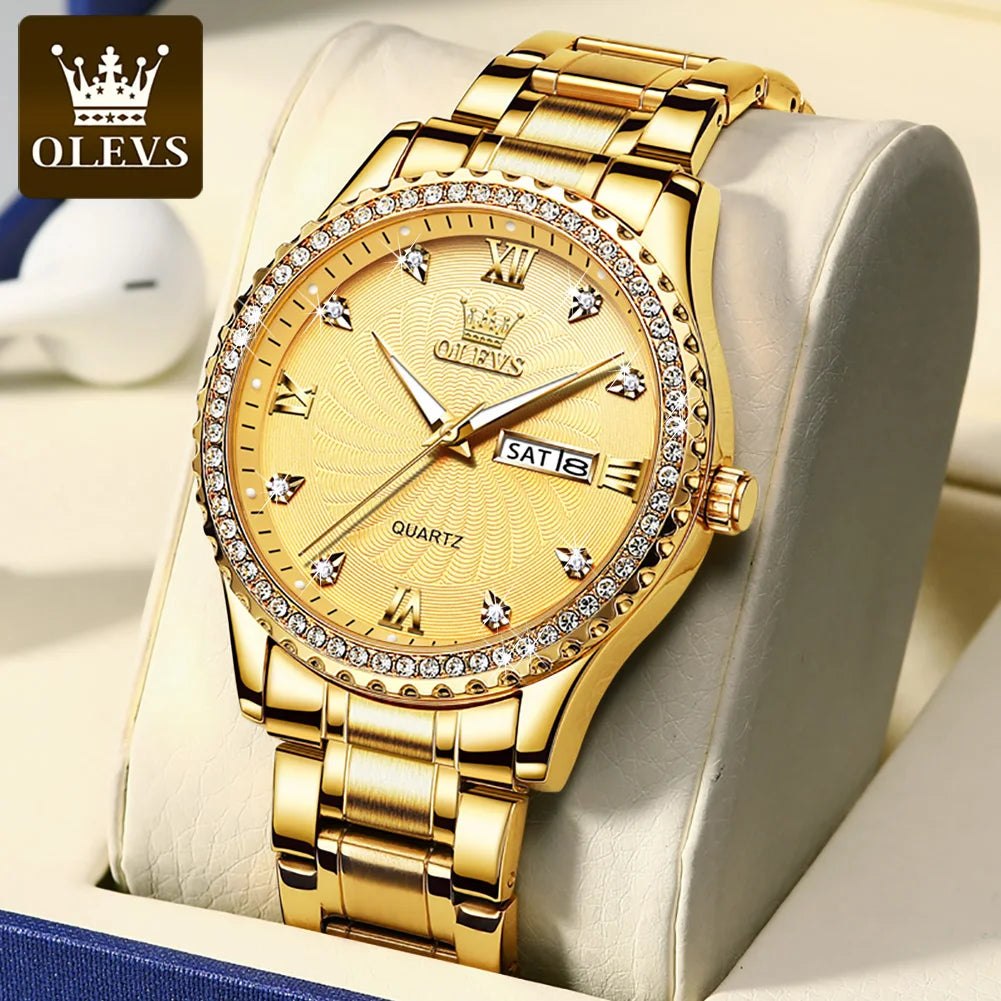 OLEVS Men's Shiny DIamond Threaded Dial Waterproof Luminous Reloj