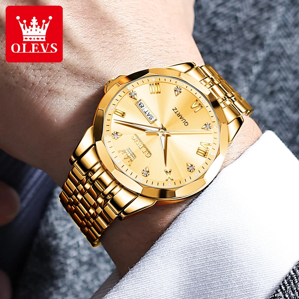 OLEVS 9931 Men‘s Gold Waterproof Luminous Rhombus Mirror