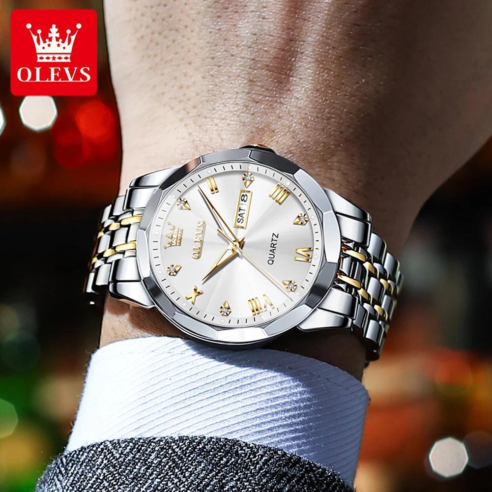 OLEVS 9931 Men's Rhombus Mirror Original Quartz Waterproof Watch for Man With Luminous Stainless Steel