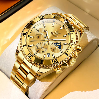 OLEVS 2870 Men's Waterproof Stainless Steel Chronograph Moon Phase Rota Dial