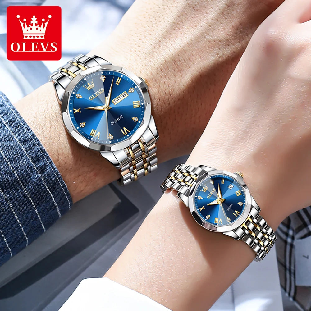 OLEVS 9931 Couple Rhombus Mirror Luxury Original Quartz Waterproof Wristwatch