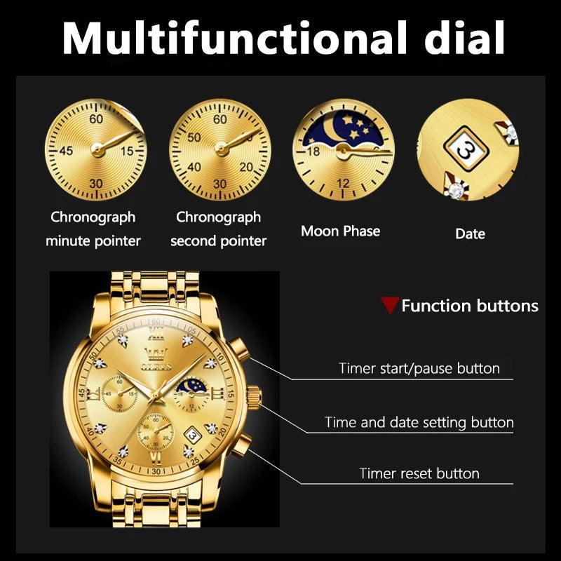 OLEVS 2858 Men's Chronograph Waterproof Luminous Fashion Trend Moon Phase Date