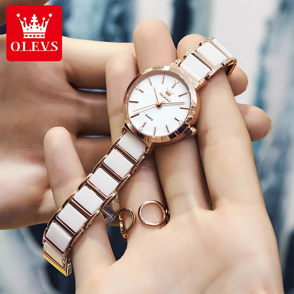 OLEVS 5877 Ceramics Quartz Women Waterproof Luxury Watch