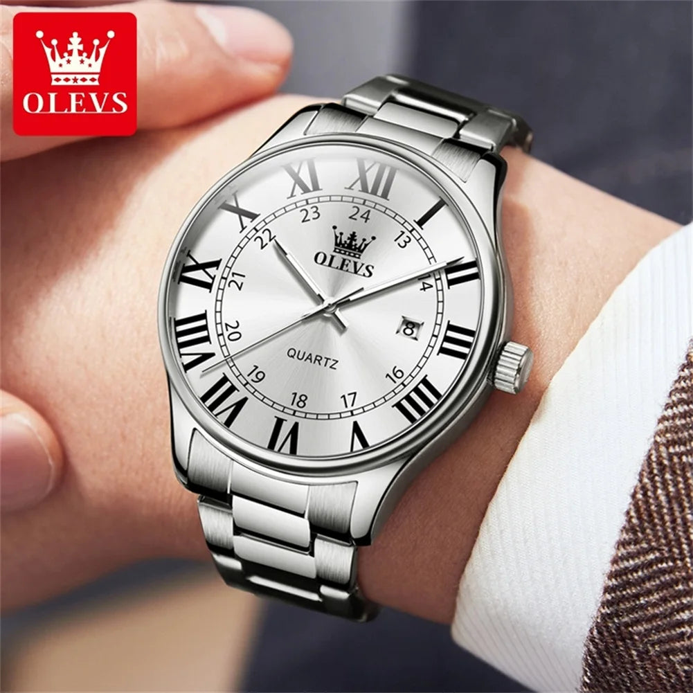 OLEVS Men's Roman Scale Waterproof Stainless Steel Luminous